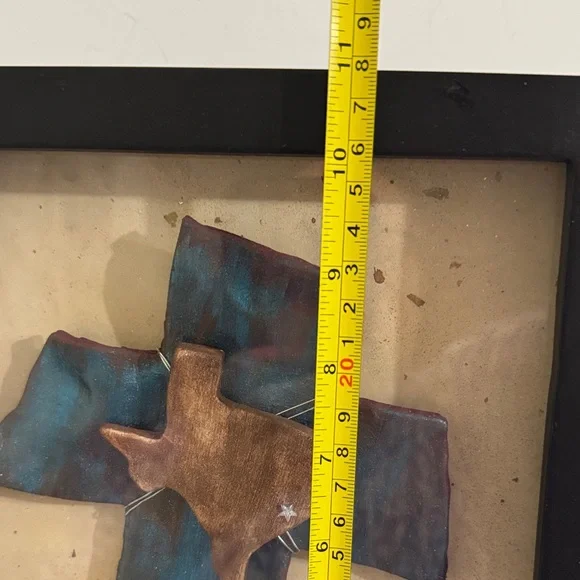 Framed, handmade, mixed-media cross featuring the outline of the state of Texas - Picture 4 of 11